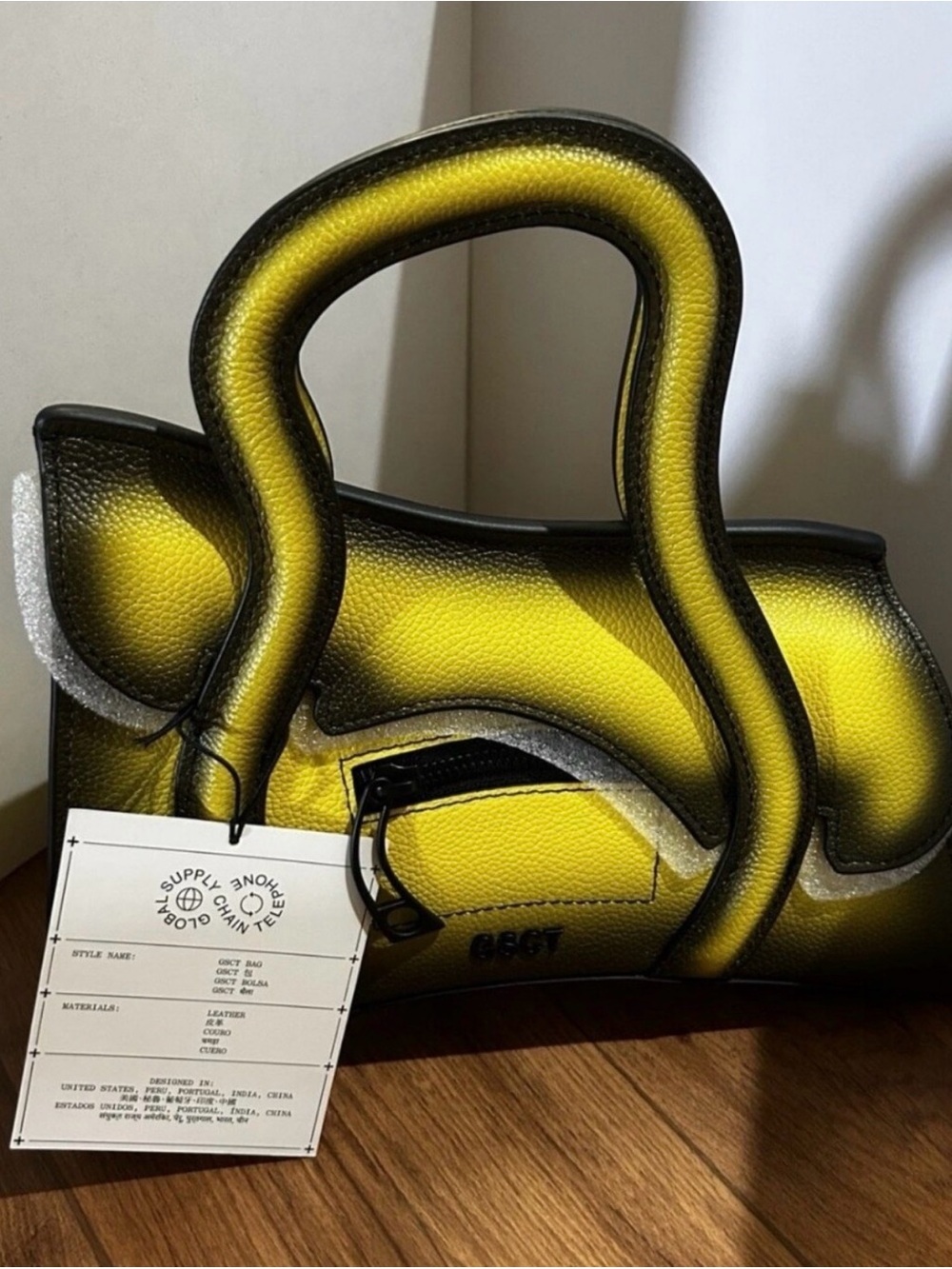 MSCHF GSCT graphic yellow/black fade structured handbag. NWT.